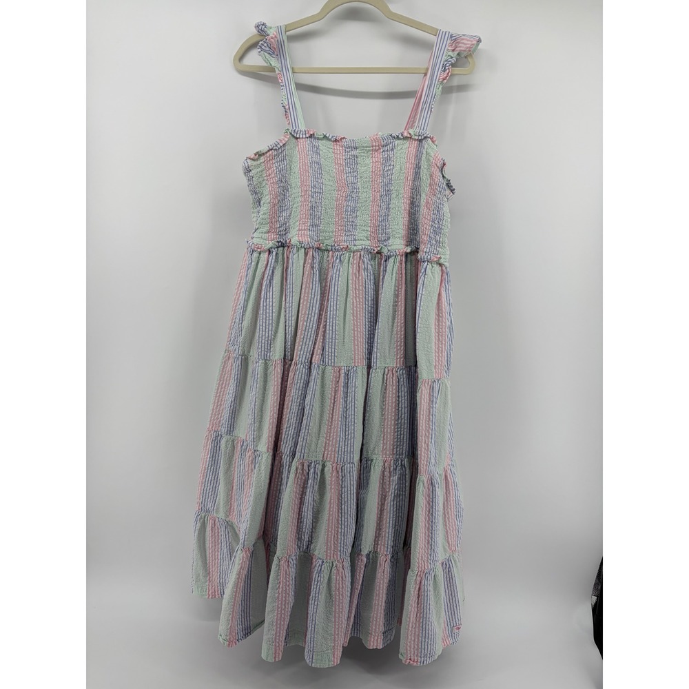 RuffleButts Womens XL Multicolor Seersucker Sundress Smocked Tiered Ruffle Strap
